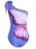 Butterfly Print One Shoulder Padded Tied Vacation One-piece Swimwear -  