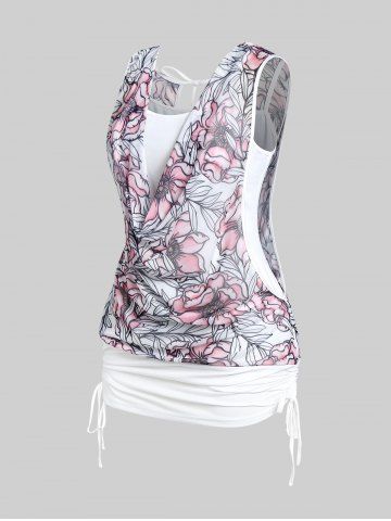 Plus Size Cowl Front Floral Print Cinched Tank Top