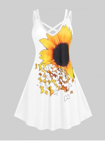 Plus Size Sunflower Print Crisscross Sundress