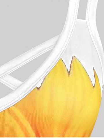 Plus Size Sunflower Print Crisscross Sundress