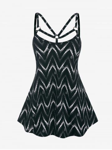 Plus Size Strappy Zigzag Backless Tunic Tank Top - BLACK - M | US 10