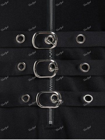 Plus Size Grommets Lace Up Buckles Zipper High Low Midi Dress