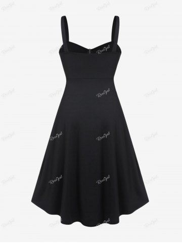 Plus Size Grommets Lace Up Buckles Zipper High Low Midi Dress