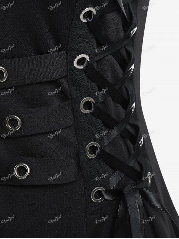 Plus Size Grommets Lace Up Buckles Zipper High Low Midi Dress