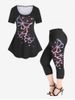 Butterfly Print Tee and Capri Legging Plus Size Summer Outfit -  