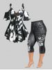 Tie Dye O Ring Cold Shoulder Tee and Butterfly 3D Jean Print Leggings Plus Size Summer Outfit -  