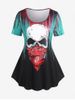 Plus Size Gothic Scarf Skull Print Ombre Color T-shirt -  