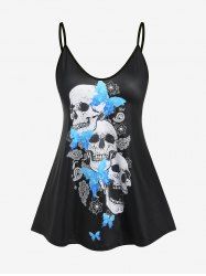 Plus Size Gothic Skull Butterfly Print Tank Top -  
