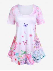 T-shirt à Imprimé Papillon Floral 3D à Manches Courtes Grande Taille - Multi-A L | US 12