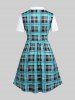 Plus Size Plaid Lace Up Knee Length Dress -  