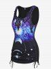 Plus Size Galaxy Sun Moon Print Lace Panel Cinched Tank Top -  