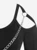Plus Size Solid Cold Shoulder Harness Chains Gothic T Shirt -  