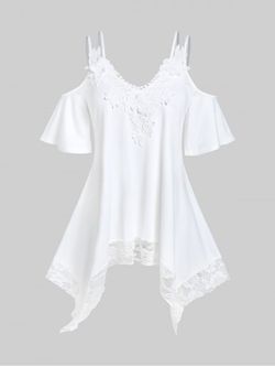 T-shirt Mouchoir Tunique Panneau en Dentelle à Epaule Dénudée Grande Taille - WHITE - 4X | US 26-28