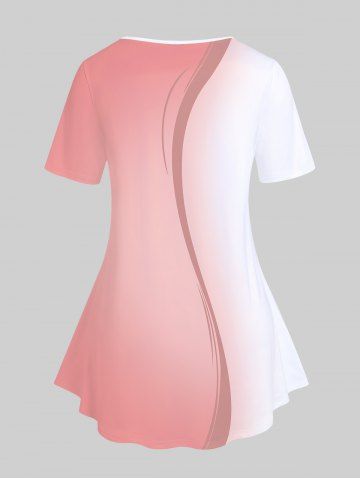 Plus Size Colorblock Heart Floral Print Tee