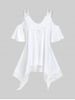 T-shirt Mouchoir Tunique Panneau en Dentelle à Epaule Dénudée Grande Taille - Blanc 
