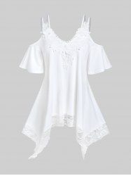 T-shirt Mouchoir Tunique Panneau en Dentelle à Epaule Dénudée Grande Taille - Blanc 2X | US 18-20