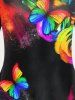 Rainbow Rose Butterfly Print Tee and Capri Leggings Plus Size Summer Outfit -  