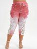 Crossover Floral Print Tank Top and Lace Panel 3D Printed Capri Jeggings Plus Size Summer Outfit -  