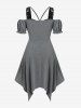 Robe Mouchoir Bicolore Panneau en Dentelle à Epaule Dénudée Grande Taille à Volants - Gris Foncé M | US 10