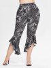 Plus Size High Waist Stars Print Capri Bell Bottom Pants -  