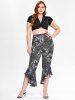 Plus Size High Waist Stars Print Capri Bell Bottom Pants -  