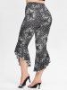Plus Size High Waist Stars Print Capri Bell Bottom Pants -  