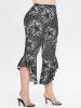 Plus Size High Waist Stars Print Capri Bell Bottom Pants -  