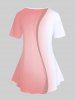T-shirt à Imprimé Cœur Floral Bloc de Couleur Grande Taille - Rose clair 2X | US 18-20