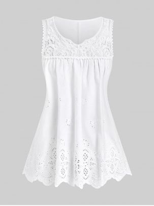 Plus Size Broderie Anglaise Trapeze Tank Top