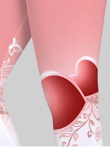 Plus Size High Waist Floral Heart Print Capri Skinny Leggings