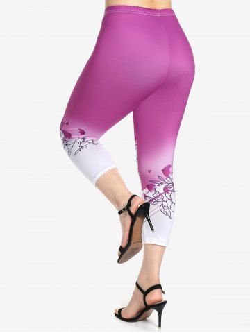 Plus Size High Waist Floral Print Skinny Capri Leggings