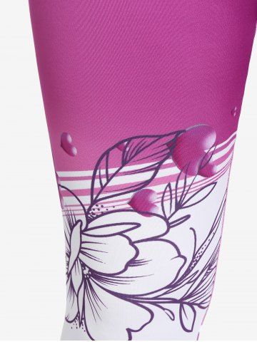 Plus Size High Waist Floral Print Skinny Capri Leggings