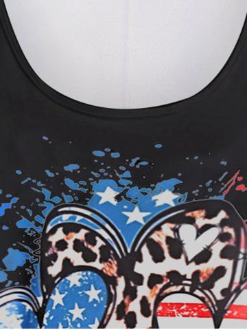 Patriotic American Flag Heart Print Tee and American Flag 3D Printed Skinny Capri Jeggings Plus Size Summer Outfit