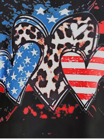 Patriotic American Flag Heart Print Tee and American Flag 3D Printed Skinny Capri Jeggings Plus Size Summer Outfit