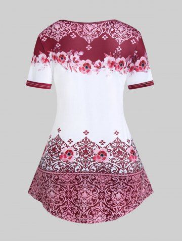 Plus Size Floral Tribal Print Casual Tee