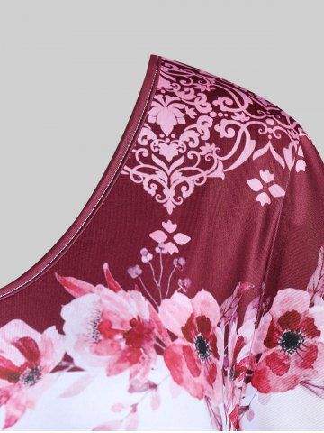 Plus Size Floral Tribal Print Casual Tee