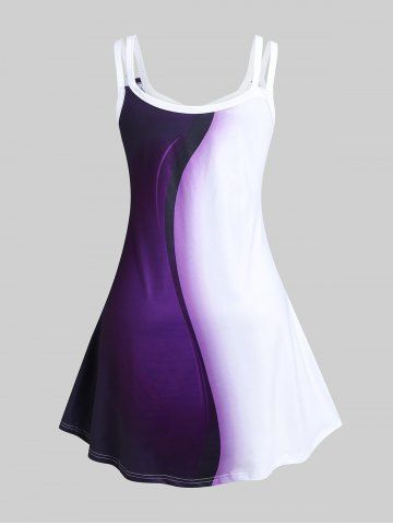 Plus Size Colorblock Heart Floral Print Crisscross Sundress