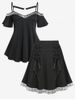 Party Sequins Cold Shoulder Tunic Top and Lace Up Skirt Plus Size Summer Outfit -  