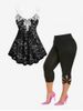 Lace Tank Top and High Rise Cut Out Capri Leggings Plus Size Summer Outfit -  