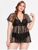 Plus Size See Thru Lace Plunging Cover Up Dress -  