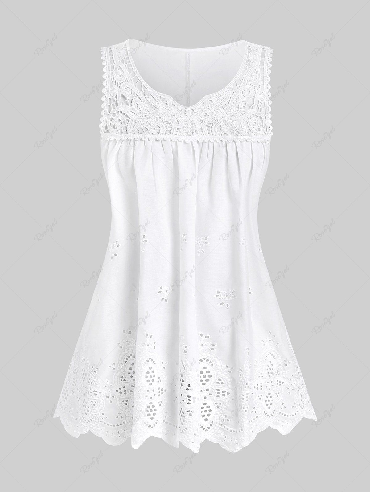 Affordable Plus Size Broderie Anglaise Trapeze Tank Top  
