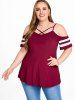 Colorblock Cold Shoulder Crisscross Tee and Studded Jeans Plus Size Summer Outfit -  