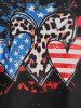 Patriotic American Flag Heart Print Tee and American Flag 3D Printed Skinny Capri Jeggings Plus Size Summer Outfit -  