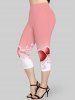 Heart Floral Print Colorblock Tee and Capri Leggings Valentines Plus Size Summer Outfit -  