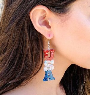 Patriotic Independence Day Letters USA Drop Earrings