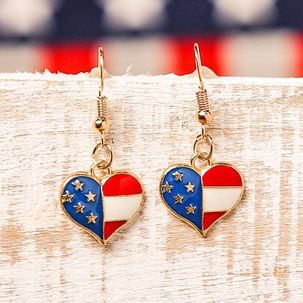 USA Independence Day Heart Shape Drop Earrings