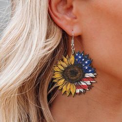 Independence Day Patriotic Sunflower Summer Drop Earrings - MULTI