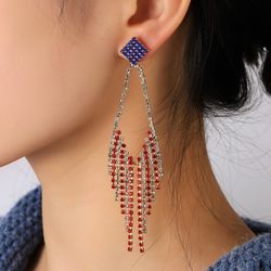 USA Independence Day Rhinestone Fringe Drop Earrings - MULTI