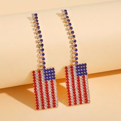 Patriotic Independence Day American Flag Rhinestone Earrings - MULTI