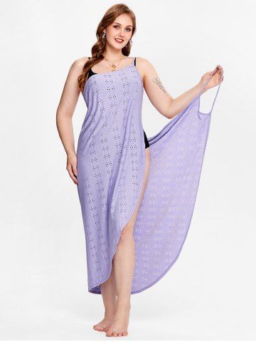 Convertible Beach Plus Size Cover Up Wrap Dress - LIGHT PURPLE - 3X